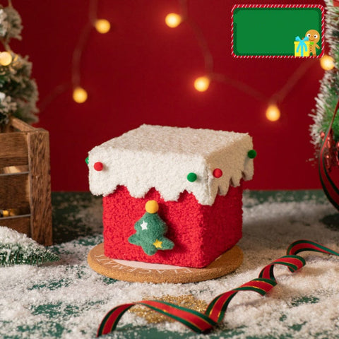 Darrahopens Occasions > Christmas > Christmas Decorations Red and White Luxe Plush Christmas Gift Box - Decorative Holiday Treat Box with Snowy Trim