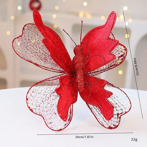 Darrahopens Occasions > Christmas > Christmas Decorations Red Large Glitter Butterfly Christmas Ornaments (Set of 2) - Clip-On Decorations for Trees & Wreaths