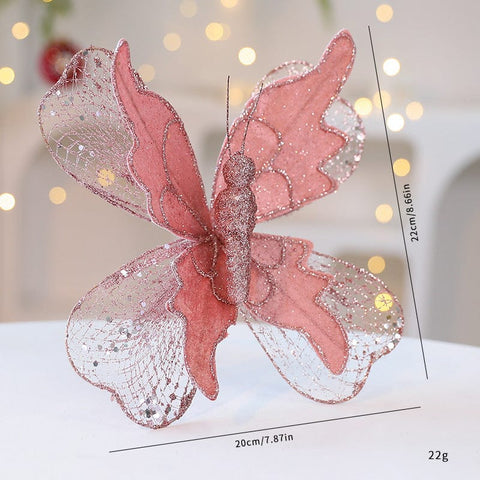 Darrahopens Occasions > Christmas > Christmas Decorations Rose Gold Large Glitter Butterfly Christmas Ornaments (Set of 2) - Clip-On Decorations for Trees & Wreaths