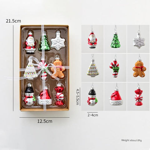 Darrahopens Occasions > Christmas > Christmas Decorations Style A Colorful Charming Miniature Glass Christmas Ornament Set - 9pc Classic Holiday Figures