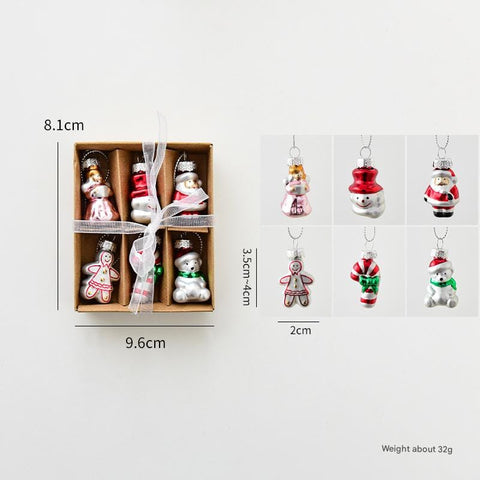 Darrahopens Occasions > Christmas > Christmas Decorations Style C Colorful Dainty Miniature Glass Christmas Ornament Set - 6pc Micro Holiday Characters