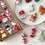 Darrahopens Occasions > Christmas > Christmas Decorations Style C Colorful Dainty Miniature Glass Christmas Ornament Set - 6pc Micro Holiday Characters