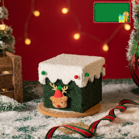 Darrahopens Occasions > Christmas > Christmas Decorations White and Green Luxe Plush Christmas Gift Box - Decorative Holiday Treat Box with Snowy Trim