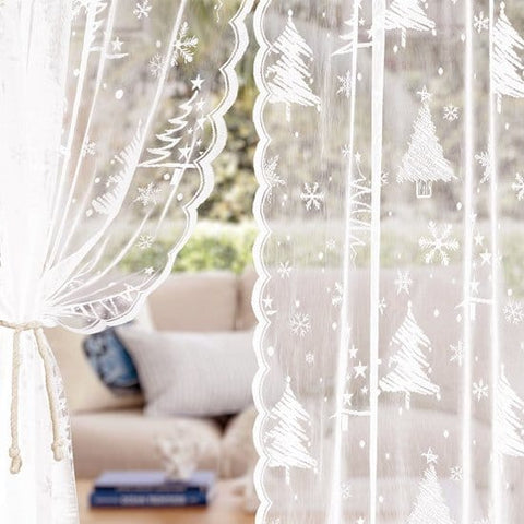 Darrahopens Occasions > Christmas > Christmas Decorations Window Screen - Ice Flower Christmas Tree Window Screen - Metal Mesh - European and American - Christmas - Curtain - Net Curtain 2-Piece Set (150*180cm)
