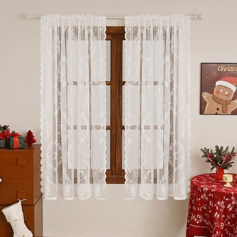 Darrahopens Occasions > Christmas > Christmas Decorations Window Screen - Ice Flower Christmas Tree Window Screen - Wire Mesh - European and American - Christmas - Curtain - Net Curtain 2-piece set (150*100cm)