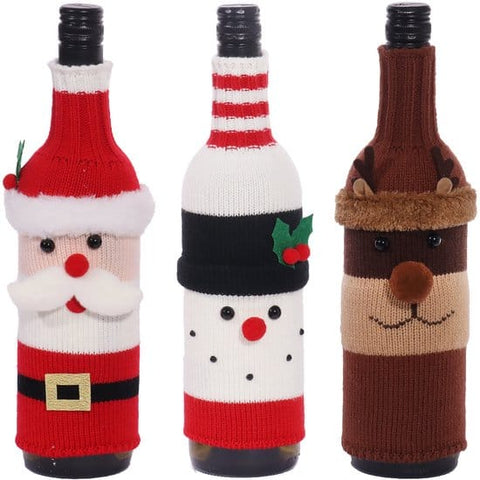 Darrahopens Occasions > Christmas > Christmas Decorations Wine Bottle Decorations - 3 Pieces - Wine Bottle Sleeves - Wine Bottle Bags - Christmas Decorations - Cartoon Knitted Old Man and Snowman Wine Bottle Sleeves - Festive Restaurant Decorations