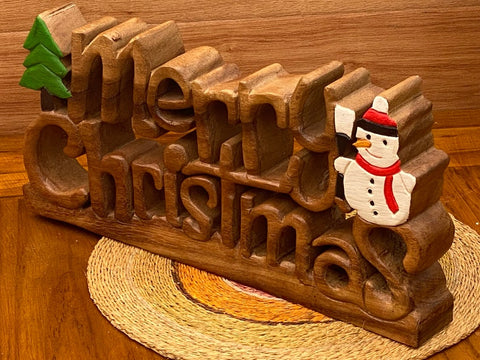 Darrahopens Occasions > Christmas > Christmas Decorations Wooden carved Merry Christmas decoration 38 cm long with Tree and Star