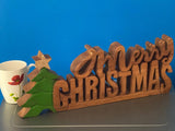 Darrahopens Occasions > Christmas > Christmas Decorations Wooden carved Merry Christmas decoration 38 cm long with Tree and Star