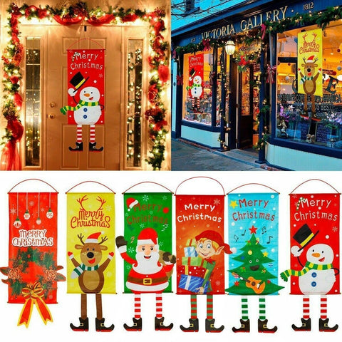Darrahopens Occasions > Christmas Christmas Hanging Banner Flag Door Window Décor Santa Reindeer Snowman Ornaments, Set of 6