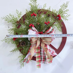Darrahopens Occasions > Christmas Christmas Red Wooden Wheel Wreath Front Door Hanging Garland Wall Decor(30*30cm)