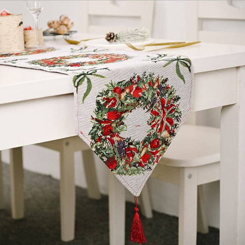 Darrahopens Occasions > Christmas Christmas Table Runner thickened knitted Dining Tablecloth Xmas Party Decor(Garland)