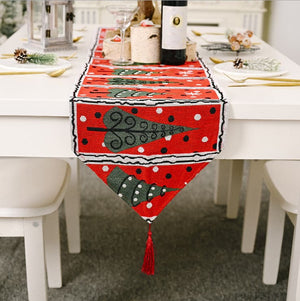 Darrahopens Occasions > Christmas Christmas Table Runner thickened knitted Dining Tablecloth Xmas Party Decor(Tree)