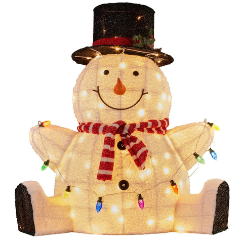 Darrahopens Occasions > Christmas > Christmas Trees Christabelle 82cm Sitting Snowman Christmas Display with Lights