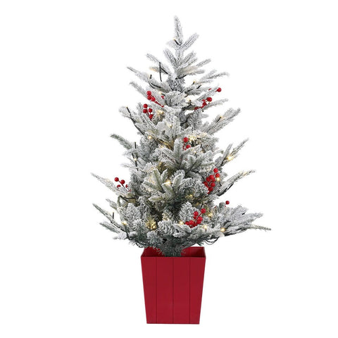 Darrahopens Occasions > Christmas > Christmas Trees Jingle Jollys Christmas Tree 1M LED Potted Xmas Party Decor Red Barries Flocked
