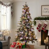 Darrahopens Occasions > Christmas > Christmas Trees National Tree Company Snowy Stamford Spruce 7.5ft Christmas Tree Multi Functional White Coloured LED Lights & Foot Pedal