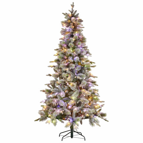 Darrahopens Occasions > Christmas > Christmas Trees National Tree Company Snowy Stamford Spruce 7.5ft Christmas Tree Multi Functional White Coloured LED Lights & Foot Pedal
