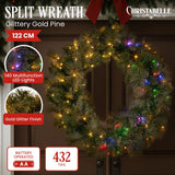 Darrahopens Occasions > Christmas > Christmas Wreaths & Garlands Christabelle 1.22m Split 2pc Christmas Wreath with LED Lights Pine Dual Front Doors Decoration Ornament In Australia - Darrahopens