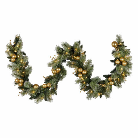 Darrahopens Occasions > Christmas > Christmas Wreaths & Garlands Christabelle 274cm Pre-lit Christmas Garland Gold Baubles Aa Battery Led Lights