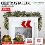 Darrahopens Occasions > Christmas > Christmas Wreaths & Garlands Christabelle 274cm Pre-lit Christmas Garland Gold Baubles Aa Battery Led Lights