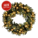 Darrahopens Occasions > Christmas > Christmas Wreaths & Garlands Christabelle 61cm Christmas Wreath Battery-operated Warm White Light Gold Bauble