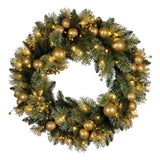 Darrahopens Occasions > Christmas > Christmas Wreaths & Garlands Christabelle 61cm Christmas Wreath Battery-operated Warm White Light Gold Bauble