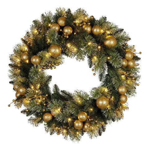 Darrahopens Occasions > Christmas > Christmas Wreaths & Garlands Christabelle 61cm Christmas Wreath Battery-operated Warm White Light Gold Bauble