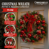 Darrahopens Occasions > Christmas > Christmas Wreaths & Garlands Christabelle 71cm Christmas Wreath Lush Green Holiday Door Wreath with Red Berries, Baubles & Pine Cones Pre-Decorated Festive Wall or Front Door Decoration