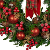Darrahopens Occasions > Christmas > Christmas Wreaths & Garlands Christabelle 71cm Christmas Wreath Lush Green Holiday Door Wreath with Red Berries, Baubles & Pine Cones Pre-Decorated Festive Wall or Front Door Decoration