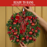 Darrahopens Occasions > Christmas > Christmas Wreaths & Garlands Christabelle 71cm Christmas Wreath Lush Green Holiday Door Wreath with Red Berries, Baubles & Pine Cones Pre-Decorated Festive Wall or Front Door Decoration