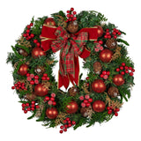 Darrahopens Occasions > Christmas > Christmas Wreaths & Garlands Christabelle 71cm Christmas Wreath Lush Green Holiday Door Wreath with Red Berries, Baubles & Pine Cones Pre-Decorated Festive Wall or Front Door Decoration