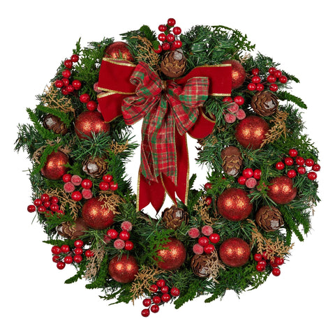 Darrahopens Occasions > Christmas > Christmas Wreaths & Garlands Christabelle 71cm Christmas Wreath Lush Green Holiday Door Wreath with Red Berries, Baubles & Pine Cones Pre-Decorated Festive Wall or Front Door Decoration