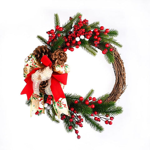 Darrahopens Occasions > Christmas > Christmas Wreaths & Garlands Christmas Wreath with Pine Cones, Red Berries, and Festive Bow - 40cm Holiday Door Decor