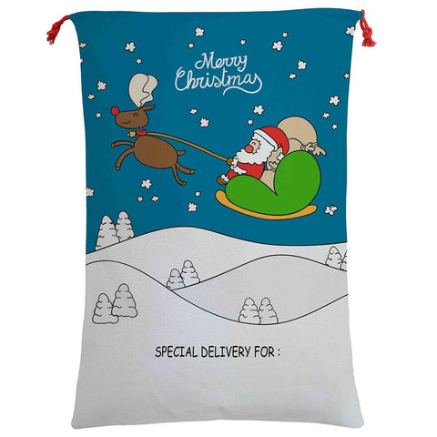 Darrahopens Occasions > Christmas Large Christmas XMAS Hessian Santa Sack Stocking Bag Reindeer Children Gifts Bag, Cartoon Santa Fly