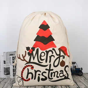 Darrahopens Occasions > Christmas Large Christmas XMAS Hessian Santa Sack Stocking Bag Reindeer Children Gifts Bag, Cream - Christmas Tree
