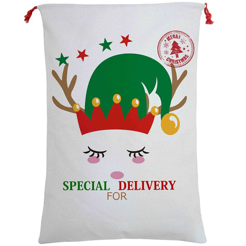 Darrahopens Occasions > Christmas Large Christmas XMAS Hessian Santa Sack Stocking Bag Reindeer Children Gifts Bag, Cream - Cute Reindeer Delivery