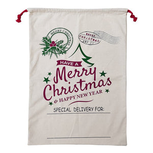 Darrahopens Occasions > Christmas Large Christmas XMAS Hessian Santa Sack Stocking Bag Reindeer Children Gifts Bag, Cream - Happy New Year