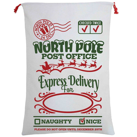 Darrahopens Occasions > Christmas Large Christmas XMAS Hessian Santa Sack Stocking Bag Reindeer Children Gifts Bag, Cream - North Pole Express (B)