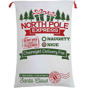 Darrahopens Occasions > Christmas Large Christmas XMAS Hessian Santa Sack Stocking Bag Reindeer Children Gifts Bag, Cream - North Pole Express (C)