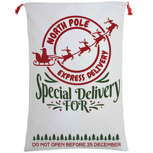 Darrahopens Occasions > Christmas Large Christmas XMAS Hessian Santa Sack Stocking Bag Reindeer Children Gifts Bag, Cream - North Pole Express (D)