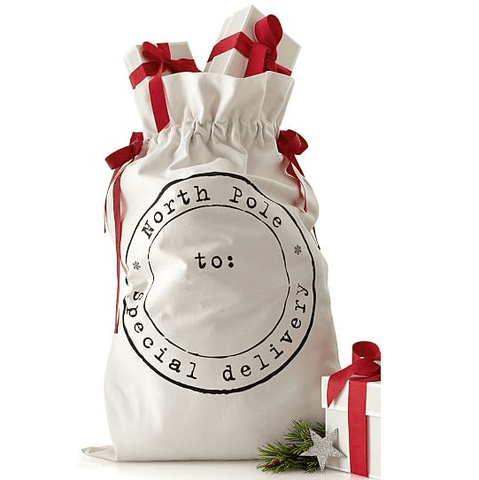 Darrahopens Occasions > Christmas Large Christmas XMAS Hessian Santa Sack Stocking Bag Reindeer Children Gifts Bag, Cream - North Pole Postal