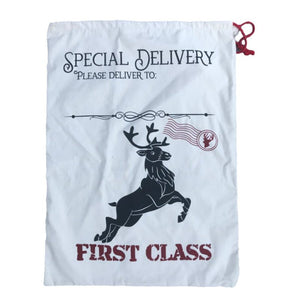 Darrahopens Occasions > Christmas Large Christmas XMAS Hessian Santa Sack Stocking Bag Reindeer Children Gifts Bag, Cream - Reindeer First Class