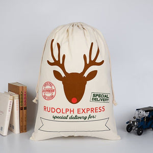 Darrahopens Occasions > Christmas Large Christmas XMAS Hessian Santa Sack Stocking Bag Reindeer Children Gifts Bag, Cream - Rudolph Express