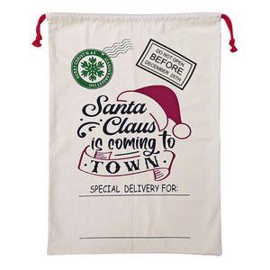 Darrahopens Occasions > Christmas Large Christmas XMAS Hessian Santa Sack Stocking Bag Reindeer Children Gifts Bag, Cream - Santa Coming To Town