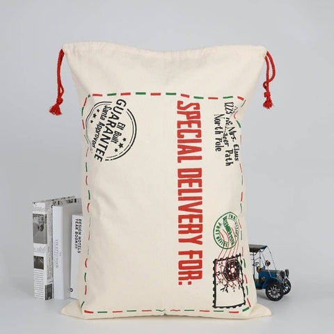 Darrahopens Occasions > Christmas Large Christmas XMAS Hessian Santa Sack Stocking Bag Reindeer Children Gifts Bag, Cream - Special Delivery