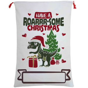 Darrahopens Occasions > Christmas Large Christmas XMAS Hessian Santa Sack Stocking Bag Reindeer Children Gifts Bag, Have A Roar-some Christmas
