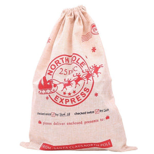 Darrahopens Occasions > Christmas Large Christmas XMAS Hessian Santa Sack Stocking Bag Reindeer Children Gifts Bag, Hessian - North Pole Express