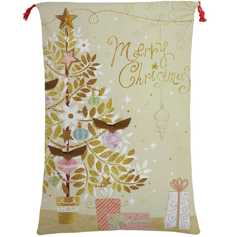 Darrahopens Occasions > Christmas Large Christmas XMAS Hessian Santa Sack Stocking Bag Reindeer Children Gifts Bag, Merry Christmas Golden Tree