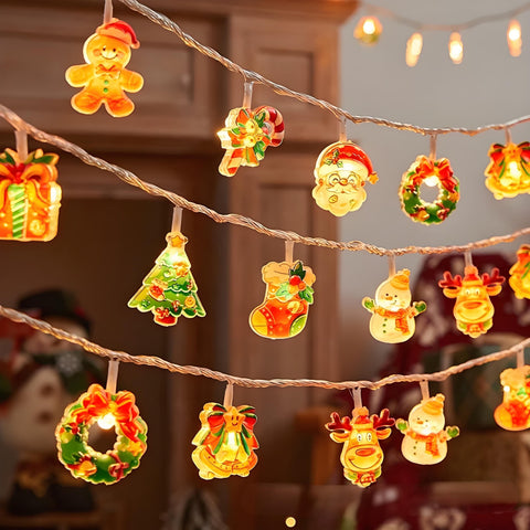 Darrahopens Occasions > Christmas > Outdoor Decorations & Lights 10M 80-LED Christmas Fairy String Lights: Santa/Snowman/Wreath Battery-Powered Warm White Decor for Home/Party