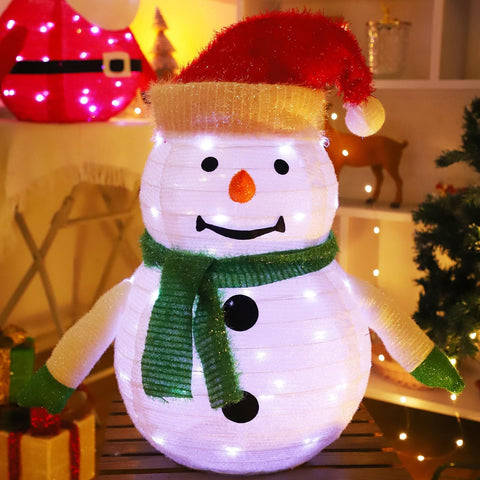 Darrahopens Occasions > Christmas > Outdoor Decorations & Lights 2-Pack Lighted Christmas Snowman Decoration Lantern, 45 LED Collapsible Pop-Up Ornament with 8 Light Modes & Timer, Indoor Outdoor Holiday Décor