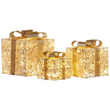 Darrahopens Occasions > Christmas > Outdoor Decorations & Lights Christabelle Set of 3 Battery Operated Golden Christmas Gift Boxes w/Warm White LED Lights Indoor Decorative Holiday